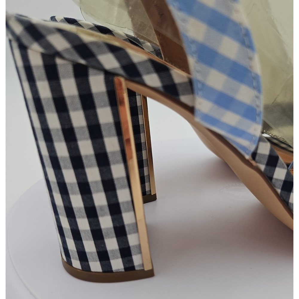 River Island Lt &‎ Dk Blue Gingham Strappy Sandal 4 inch Heels Womens Sz 7 *EUC* - Picture 7 of 16
